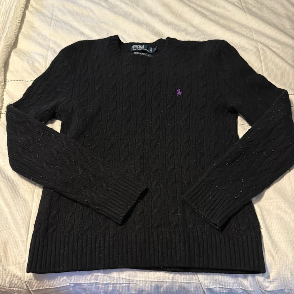 Ralph lauren black cable knit crewneck sweater